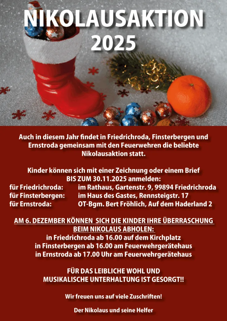 Veranstaltungen rund um den Nikolaus in Friedrichroda und den Ortsteilen