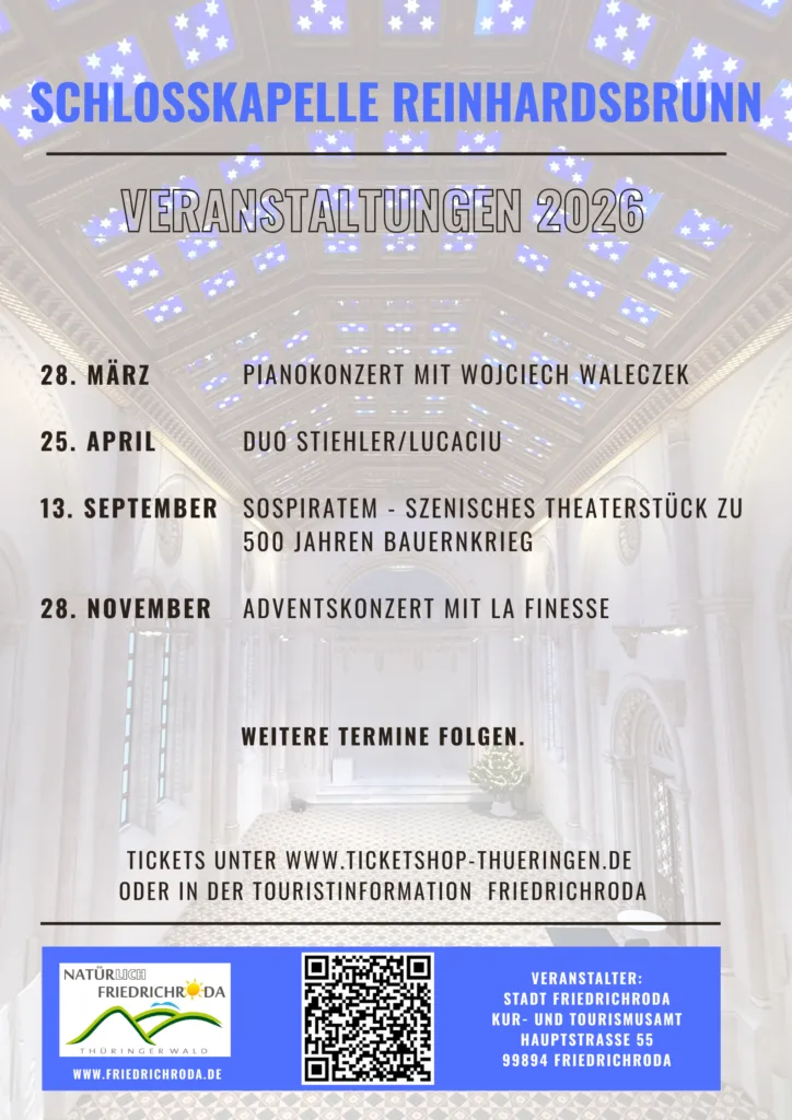 Konzertprogramm 2026 in der Schlosskapelle Reinhardsbrunn