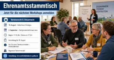 Gotha: Ehrenamtsstammtische im Sommer: Anmeldung für zwei Workshops gestartet Gotha: Ehrenamtsstammtische im Sommer